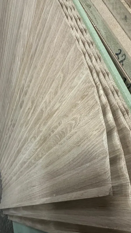 Stack of thin fluted veneer sheets in production