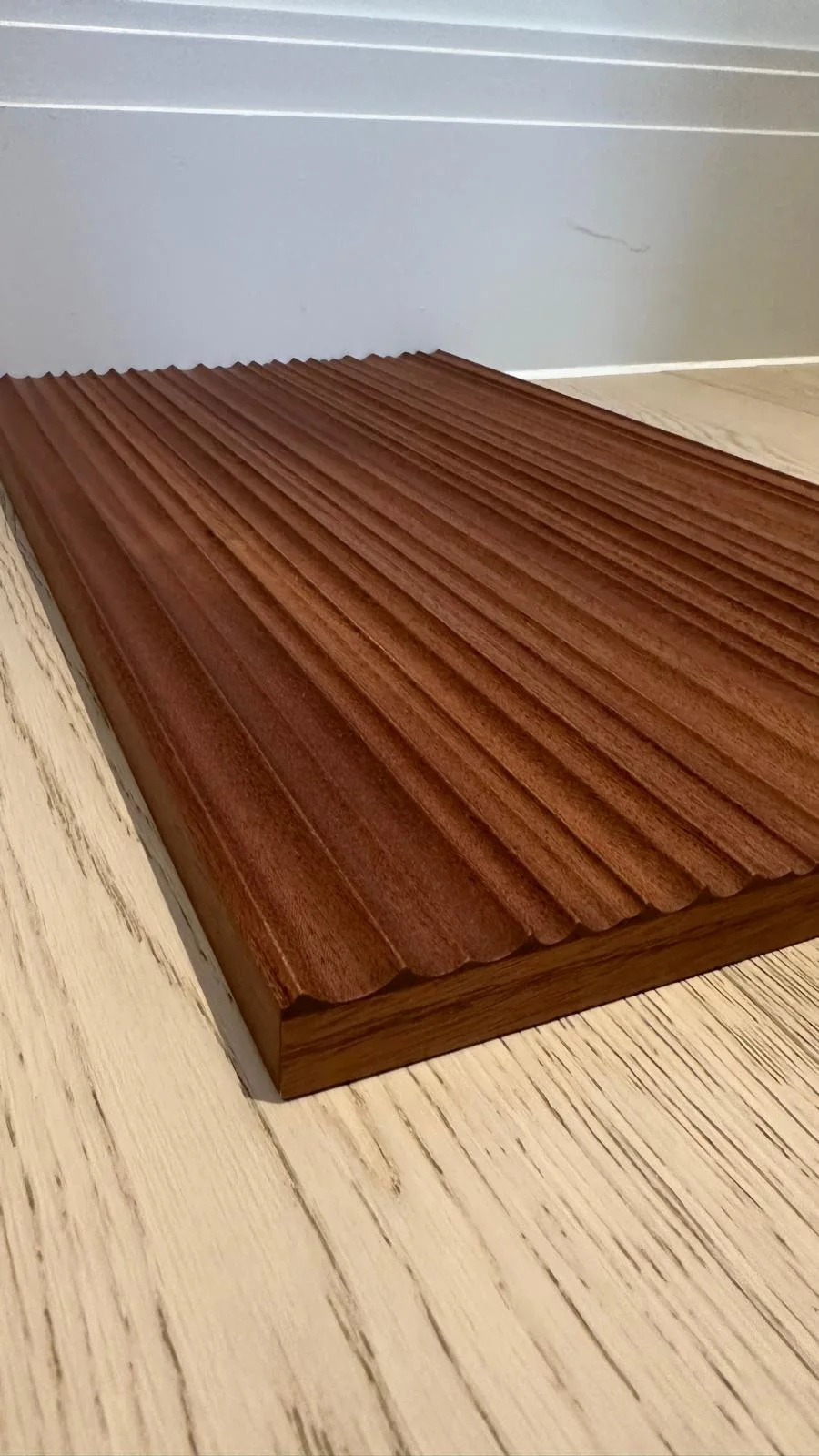 American walnut reeded wood panel with rounded timber ribs